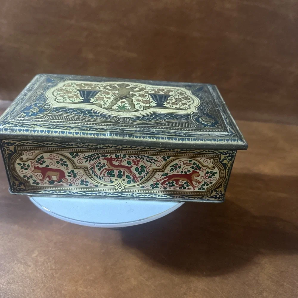 Antique metal/tin box from candy/biscuits?-Early 1900's-Made in England w-key